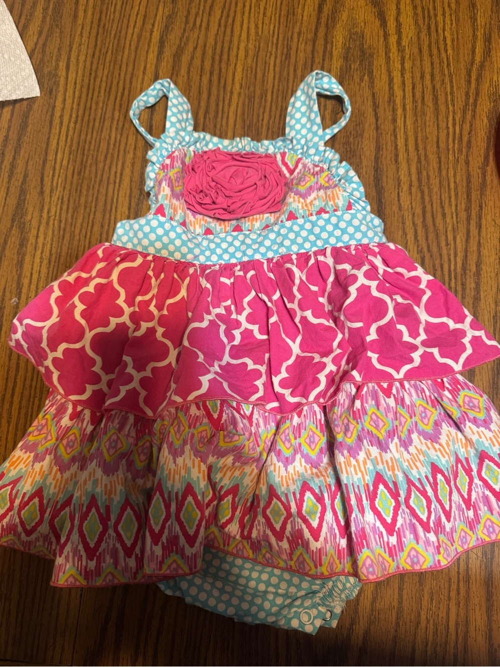 Sage & Lilly Aqua Polka Dot Girls Romper